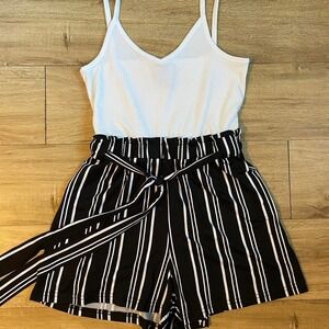 Rue 21 Black and White striped Romper